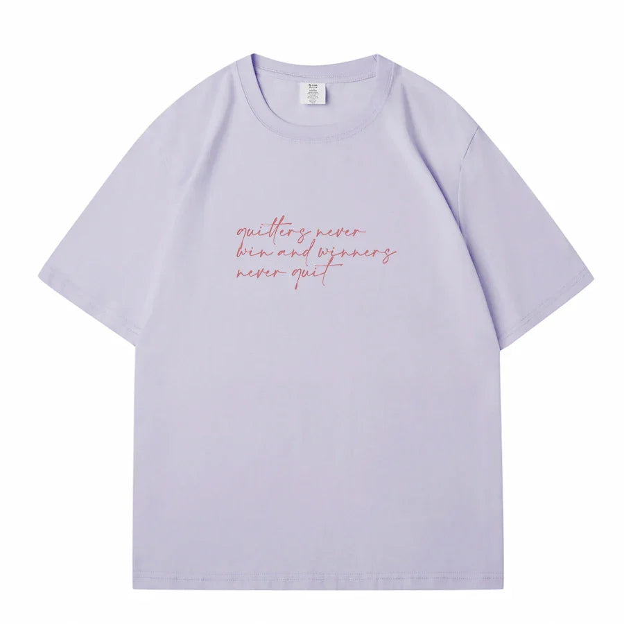 Women's Casual Cotton Short Sleeve T-Shirt with Trendy Letter Print in White and Purple Summer Tee for Young Ladies