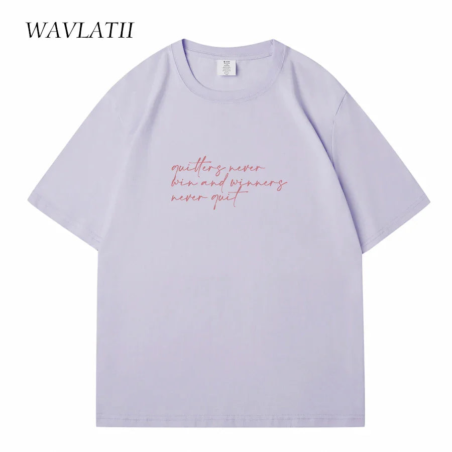 Women's Casual Cotton Short Sleeve T-Shirt with Trendy Letter Print in White and Purple Summer Tee for Young Ladies