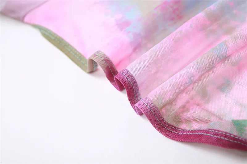 Weird Puss Hollow Sexy Tie Dye Butterfly Print 3 Piece Set Women Camisole Crop Top and Skirt Streetwear Matching Outfit