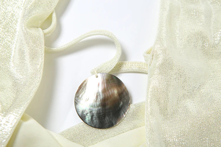 Sexy Two-Piece Women's Set Glitter Metal Buckle Halter Tank Top and Ribbon Skirt Slim Fit Vacation Outfit