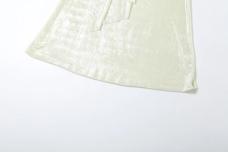 Sexy Two-Piece Women's Set Glitter Metal Buckle Halter Tank Top and Ribbon Skirt Slim Fit Vacation Outfit