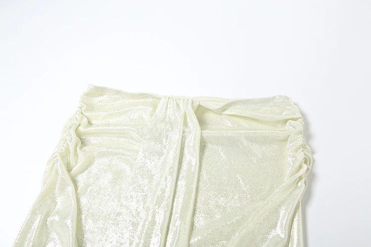 Sexy Two-Piece Women's Set Glitter Metal Buckle Halter Tank Top and Ribbon Skirt Slim Fit Vacation Outfit