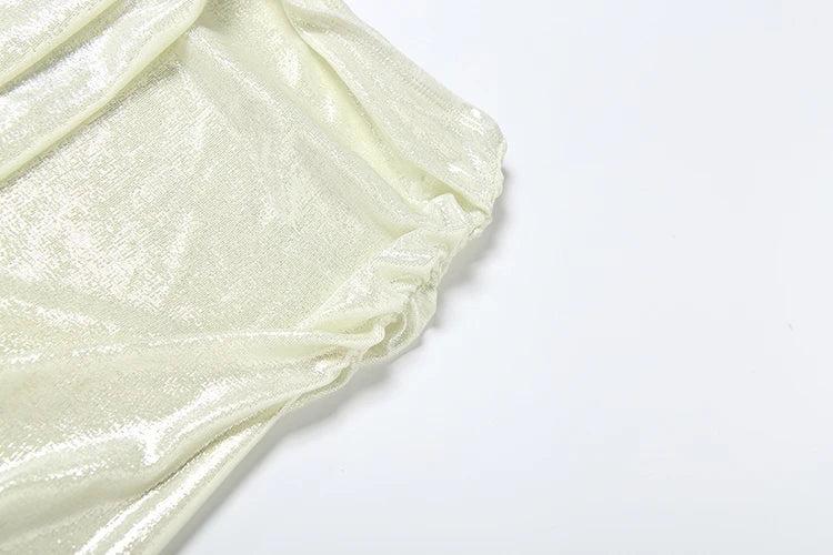 Sexy Two-Piece Women's Set Glitter Metal Buckle Halter Tank Top and Ribbon Skirt Slim Fit Vacation Outfit