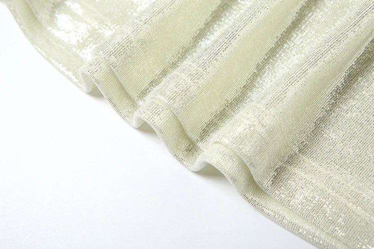 Sexy Two-Piece Women's Set Glitter Metal Buckle Halter Tank Top and Ribbon Skirt Slim Fit Vacation Outfit