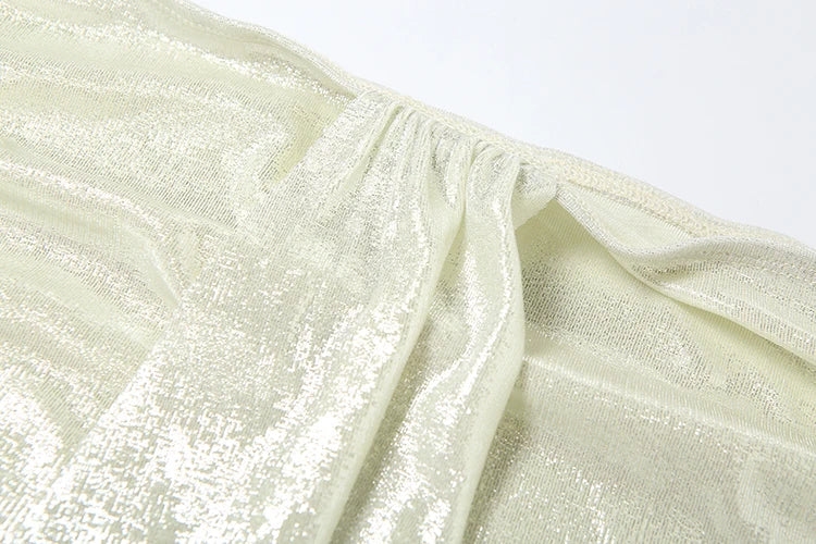 Sexy Two-Piece Women's Set Glitter Metal Buckle Halter Tank Top and Ribbon Skirt Slim Fit Vacation Outfit