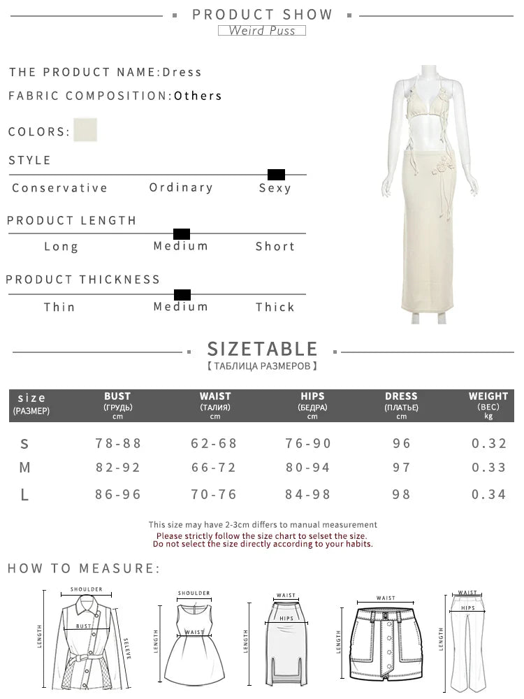 Elegant Floral Tassel Halter Camisole and Skinny Stretch Long Skirt Two-Piece Knit Set for Women Vacation Outfits