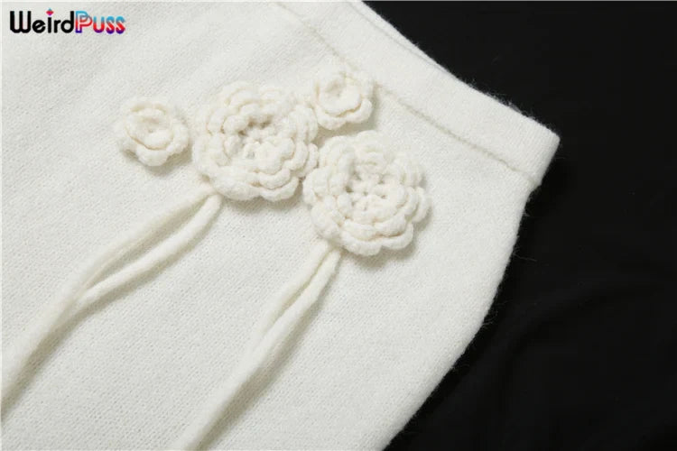 Elegant Floral Tassel Halter Camisole and Skinny Stretch Long Skirt Two-Piece Knit Set for Women Vacation Outfits