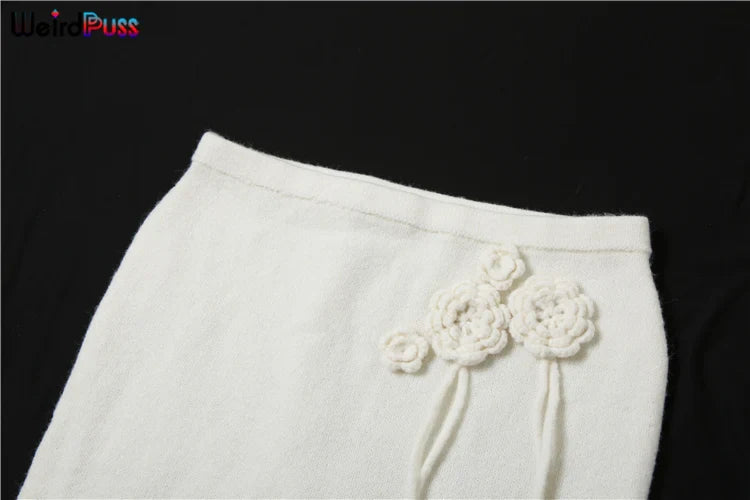 Elegant Floral Tassel Halter Camisole and Skinny Stretch Long Skirt Two-Piece Knit Set for Women Vacation Outfits