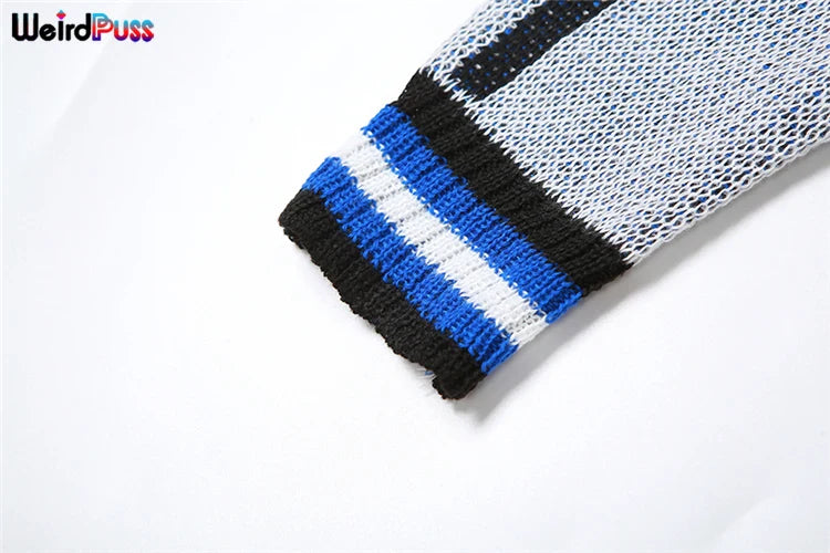 Weird Puss Skinny Elastic Knit Women Two Piece Set Crochet Letter Print Zip Sweater Top and Waistband Skirt Casual Streetwear Outfit