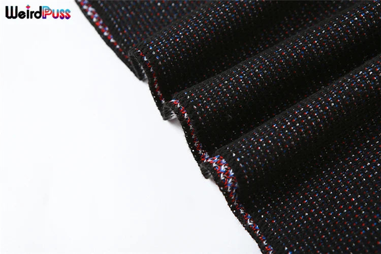 Weird Puss Skinny Elastic Knit Women Two Piece Set Crochet Letter Print Zip Sweater Top and Waistband Skirt Casual Streetwear Outfit