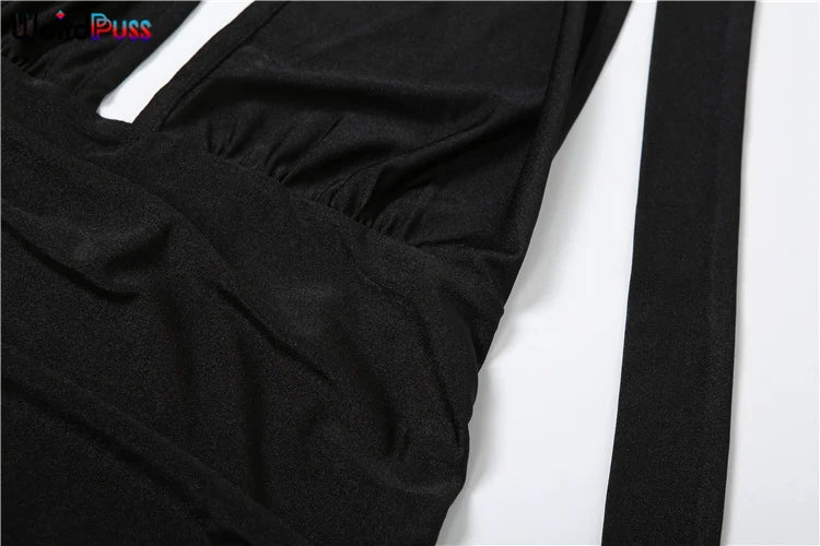 Elegant Backless Halter Dress for Women Summer Deep V-Neck Bodycon with Side Split and Ruching for Midnight Parties