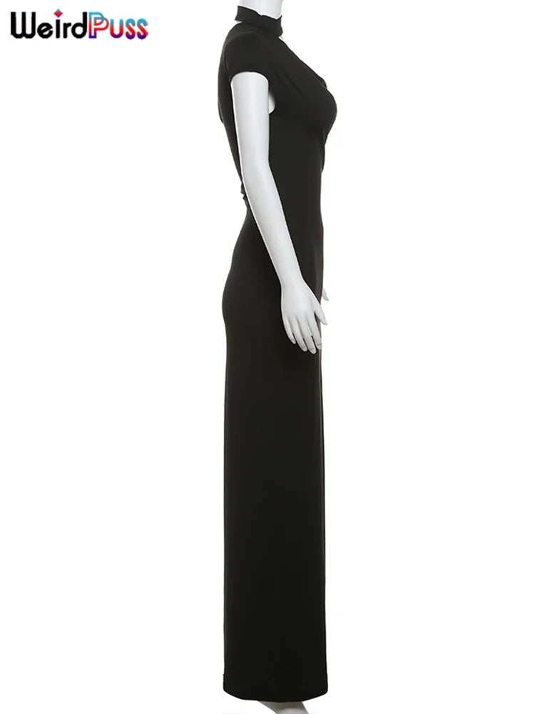 Chic Summer Women's Irregular Collar Sleeveless Dress with Incline Puss Shoulder Design and Body-Hugging Fit