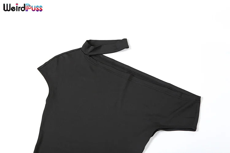 Chic Summer Women's Irregular Collar Sleeveless Dress with Incline Puss Shoulder Design and Body-Hugging Fit