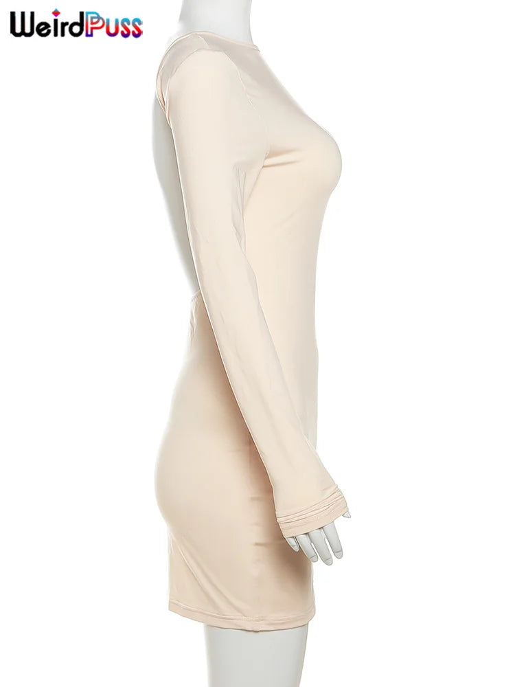 Elegant Backless Women's Dress with Long Sleeves and Slim Fit for Autumn Evening Parties and Prom Events