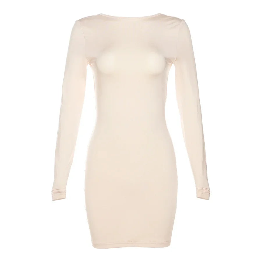 Elegant Backless Women's Dress with Long Sleeves and Slim Fit for Autumn Evening Parties and Prom Events