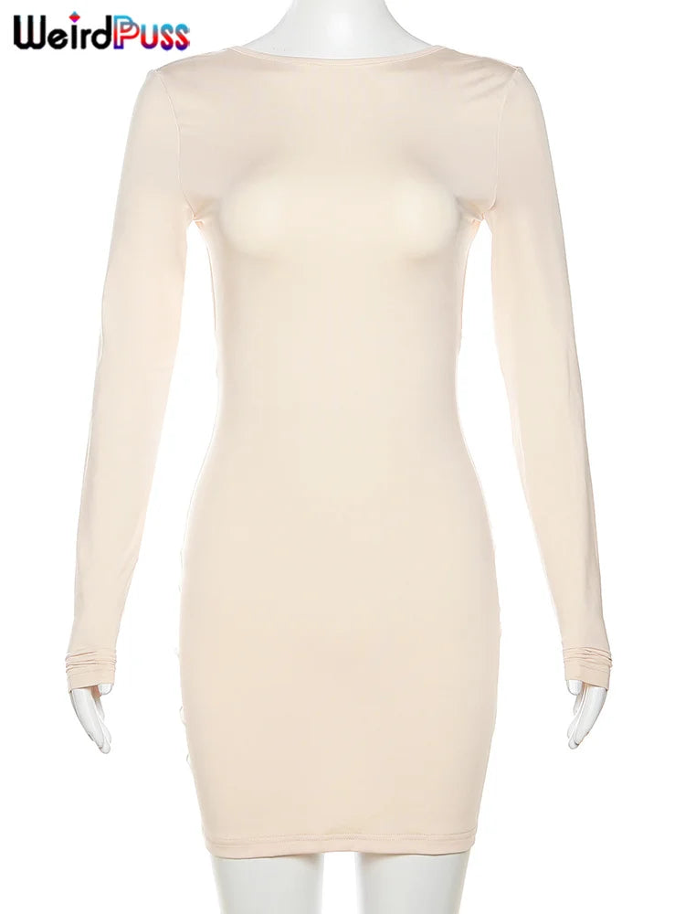 Elegant Backless Women's Dress with Long Sleeves and Slim Fit for Autumn Evening Parties and Prom Events