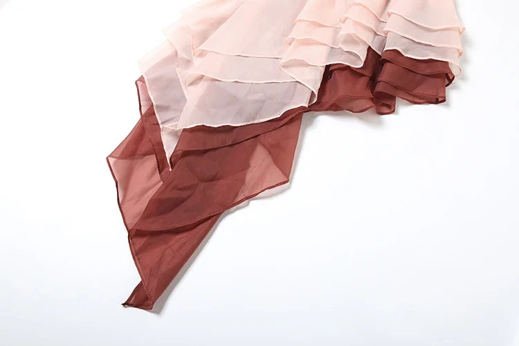 Women's Tiered Tassel Backless Halter Dress with Gradient Color Lace and Pleated Design for Beach Vacations and Party Looks