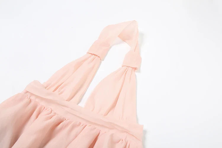 Women's Tiered Tassel Backless Halter Dress with Gradient Color Lace and Pleated Design for Beach Vacations and Party Looks