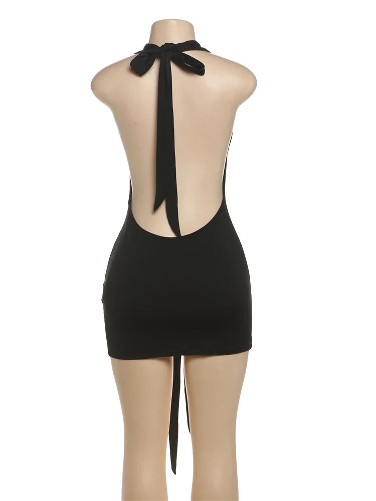 Seductive Backless Deep V-Neck Bandage Halter Dress for Women Slim Fit Summer Nightlife Trendy Clubwear