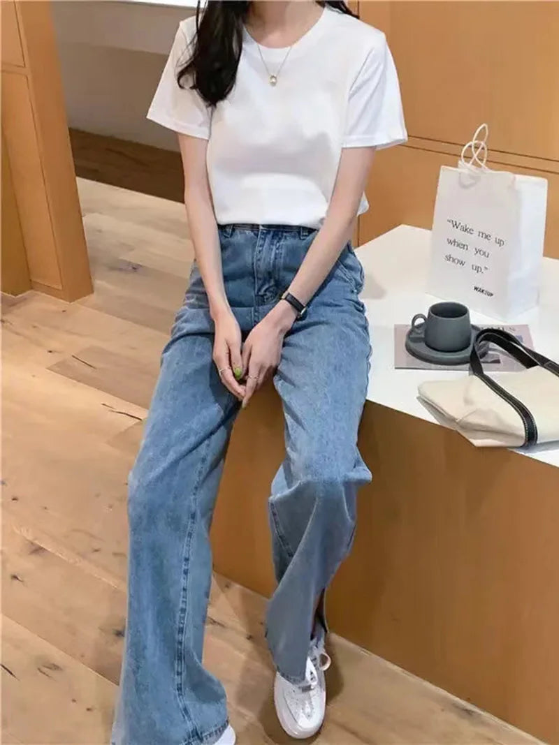 Solid Cotton Women's Short Sleeve T Shirt Loose Fit O Neck Basic Black White Thin Casual Tops Harajuku Style Outerwear Tee