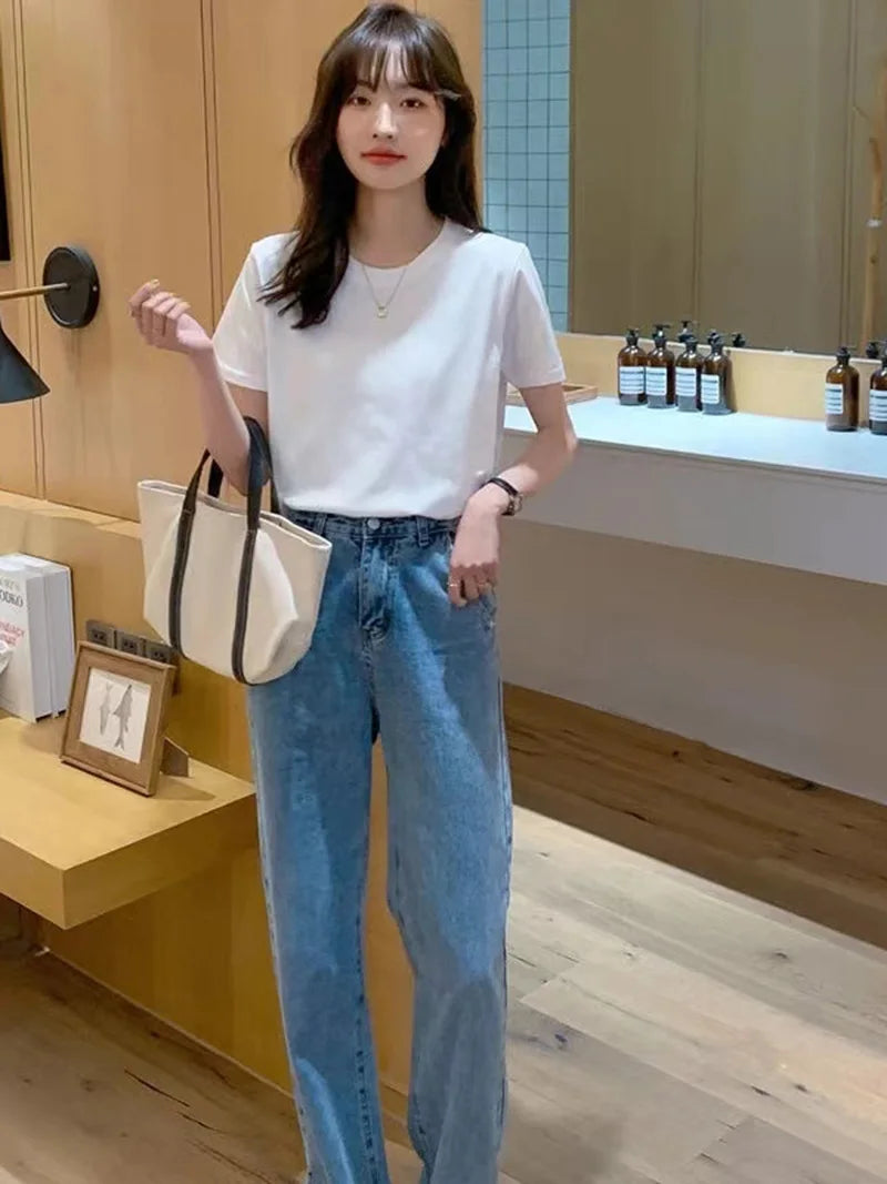 Solid Cotton Women's Short Sleeve T Shirt Loose Fit O Neck Basic Black White Thin Casual Tops Harajuku Style Outerwear Tee