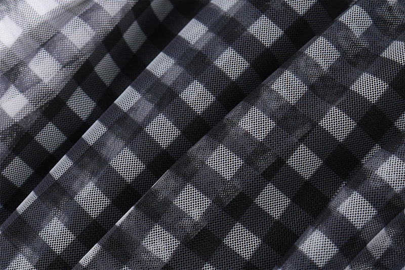 Sexy Mesh Perspective Two-Piece Summer Set with Sleeveless Backless Printed Crop Top and Pleated Mini Skirt for Women