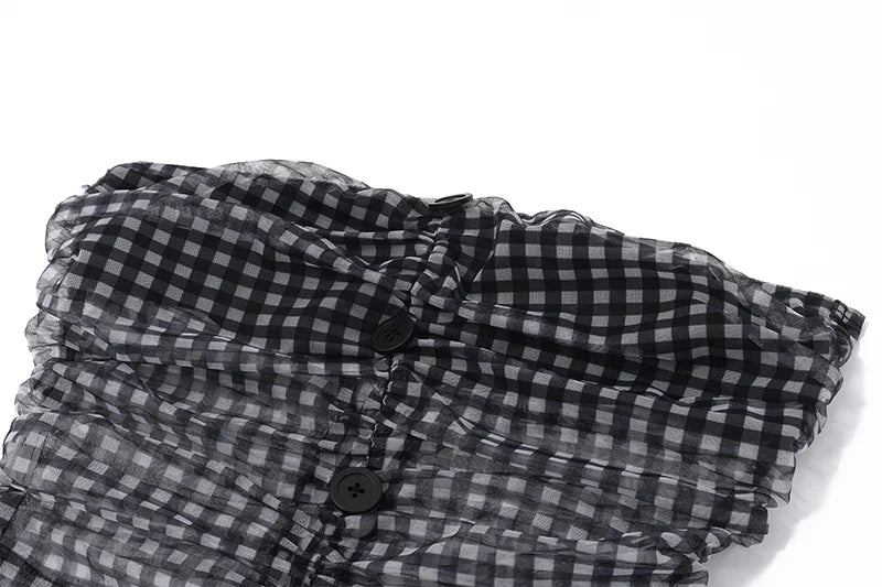 Sexy Mesh Perspective Two-Piece Summer Set with Sleeveless Backless Printed Crop Top and Pleated Mini Skirt for Women