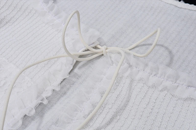 Sexy Y2K Ruffle Tiered Mini Skirt and Tie Front Top Two Piece Matching Set for Elegant Stylish Outfits