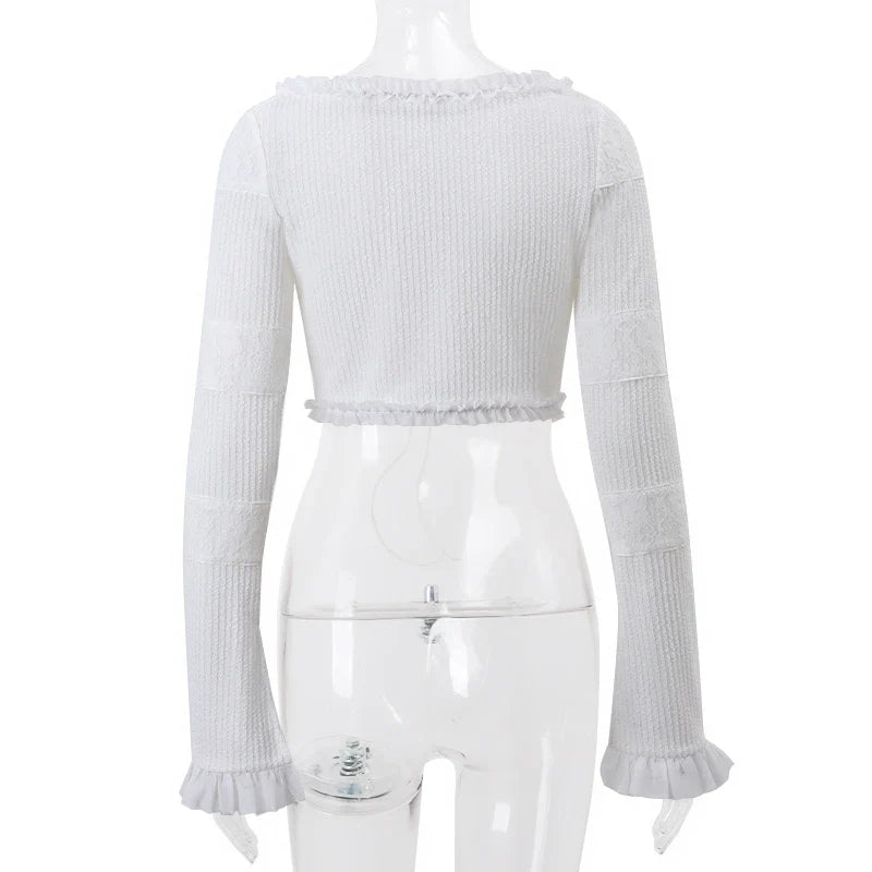 Sexy Y2K Ruffle Tiered Mini Skirt and Tie Front Top Two Piece Matching Set for Elegant Stylish Outfits