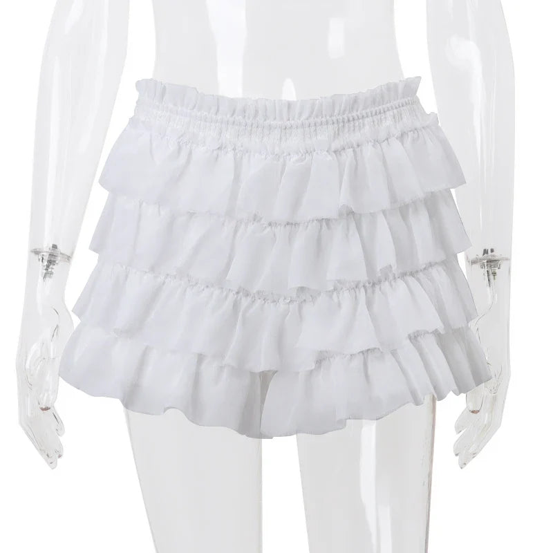 Sexy Y2K Ruffle Tiered Mini Skirt and Tie Front Top Two Piece Matching Set for Elegant Stylish Outfits
