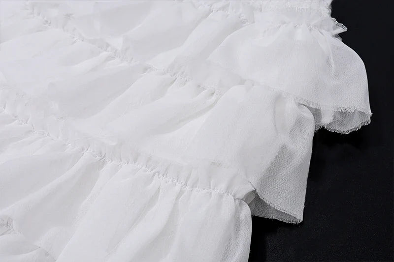 Sexy Y2K Ruffle Tiered Mini Skirt and Tie Front Top Two Piece Matching Set for Elegant Stylish Outfits