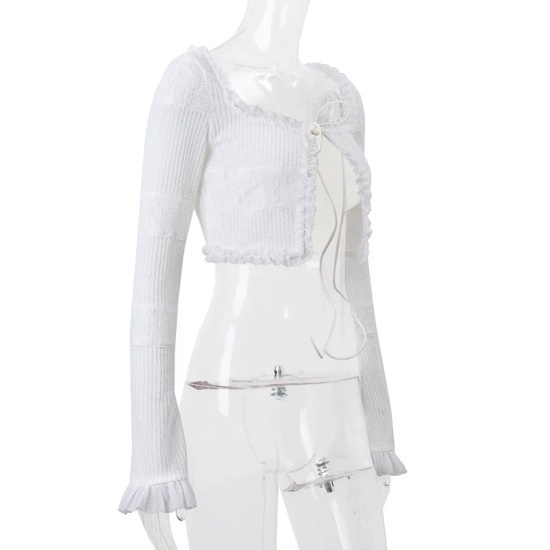 Sexy Y2K Ruffle Tiered Mini Skirt and Tie Front Top Two Piece Matching Set for Elegant Stylish Outfits