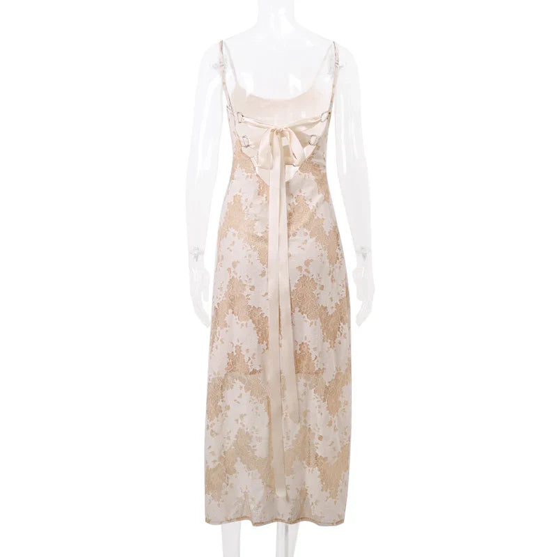 Elegant Printed Sleeveless Backless Spaghetti Strap Summer Party Dress for Women