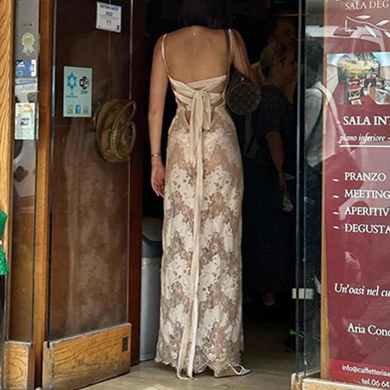 Elegant Printed Sleeveless Backless Spaghetti Strap Summer Party Dress for Women