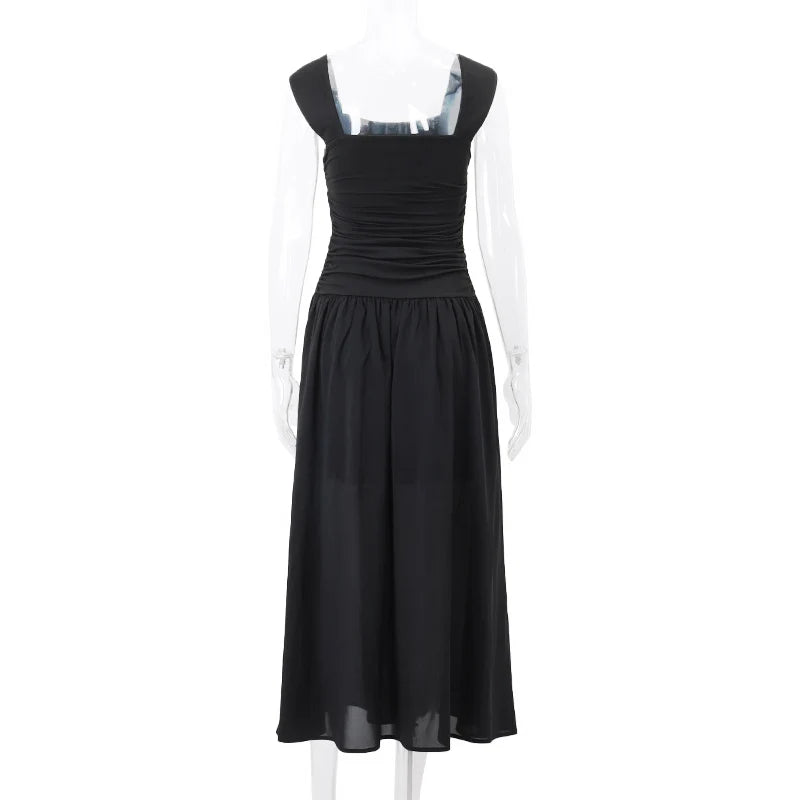 Elegant Slip Long Dress for Women with Ruched Bodycon Fit and Solid Maxi Design Perfect for Spring and Summer High-Waist Vestidos for a Chic and Temperament Look