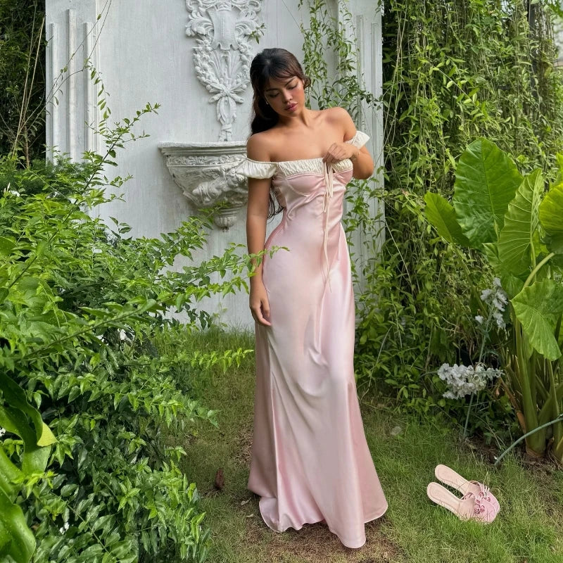 Elegant Pink Y2K Summer Dress for Women Slim Fit Sweet Tank Evening Party Club Vestidos