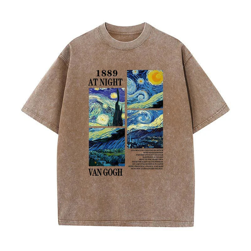 Vintage Art Painting Printed Cotton T-Shirts for Men and Women Trendy Harajuku Aesthetic Tees Lightweight Spring Summer Casual Wear