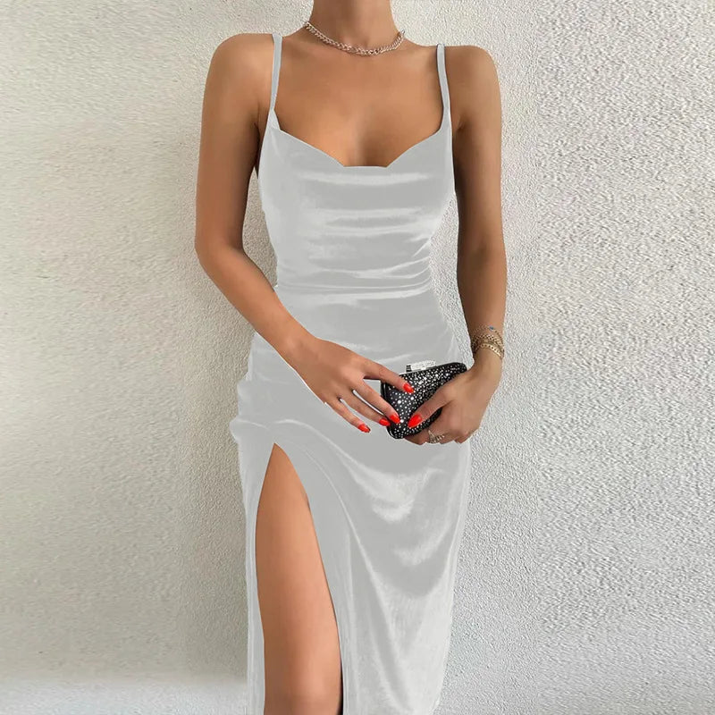 Sexy Slim Fit Split Strap Dress for Women, Elegant Spring and Summer Fashion Sundress with Flattering Silhouette