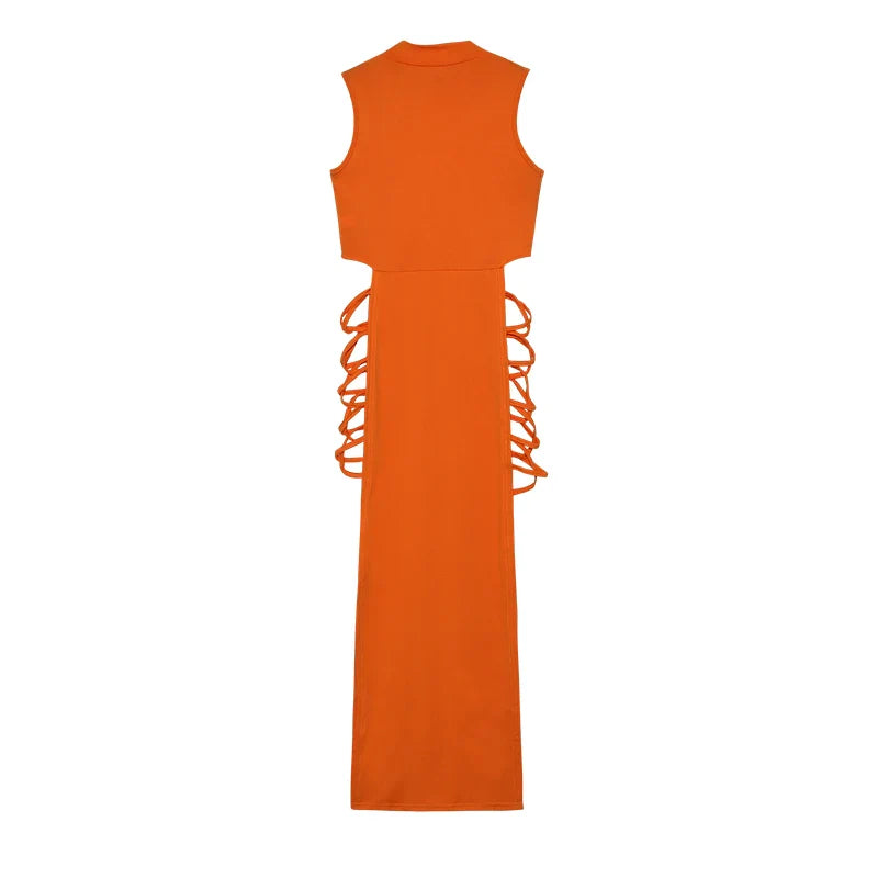 Chic Criss Cross Cut Out Dress with Sexy Bodycon Fit and Mock Neck Sleeveless Design for Elegant Women