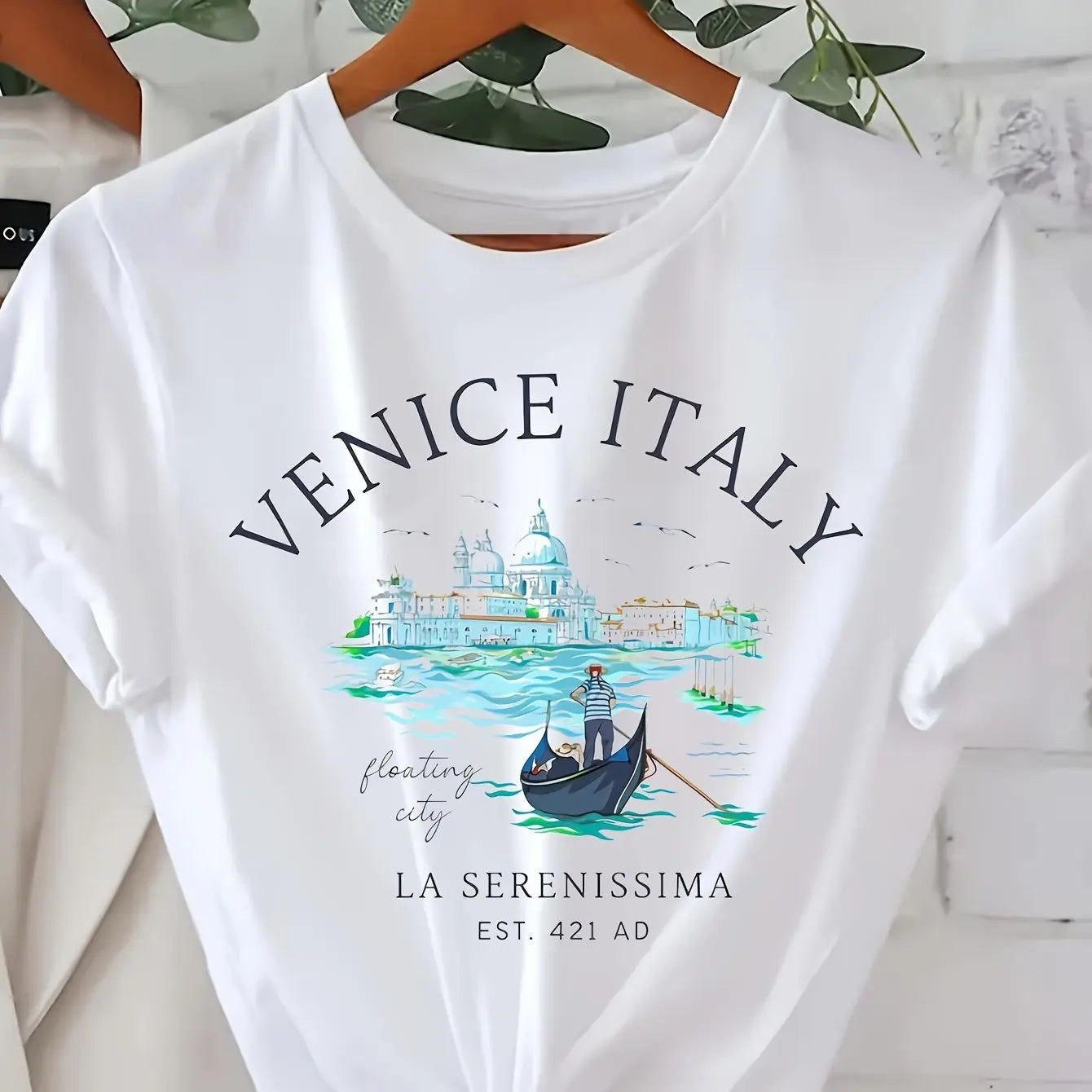 Women's Italy Print Short Sleeve Crew Neck T-Shirt Casual Summer and Spring Top