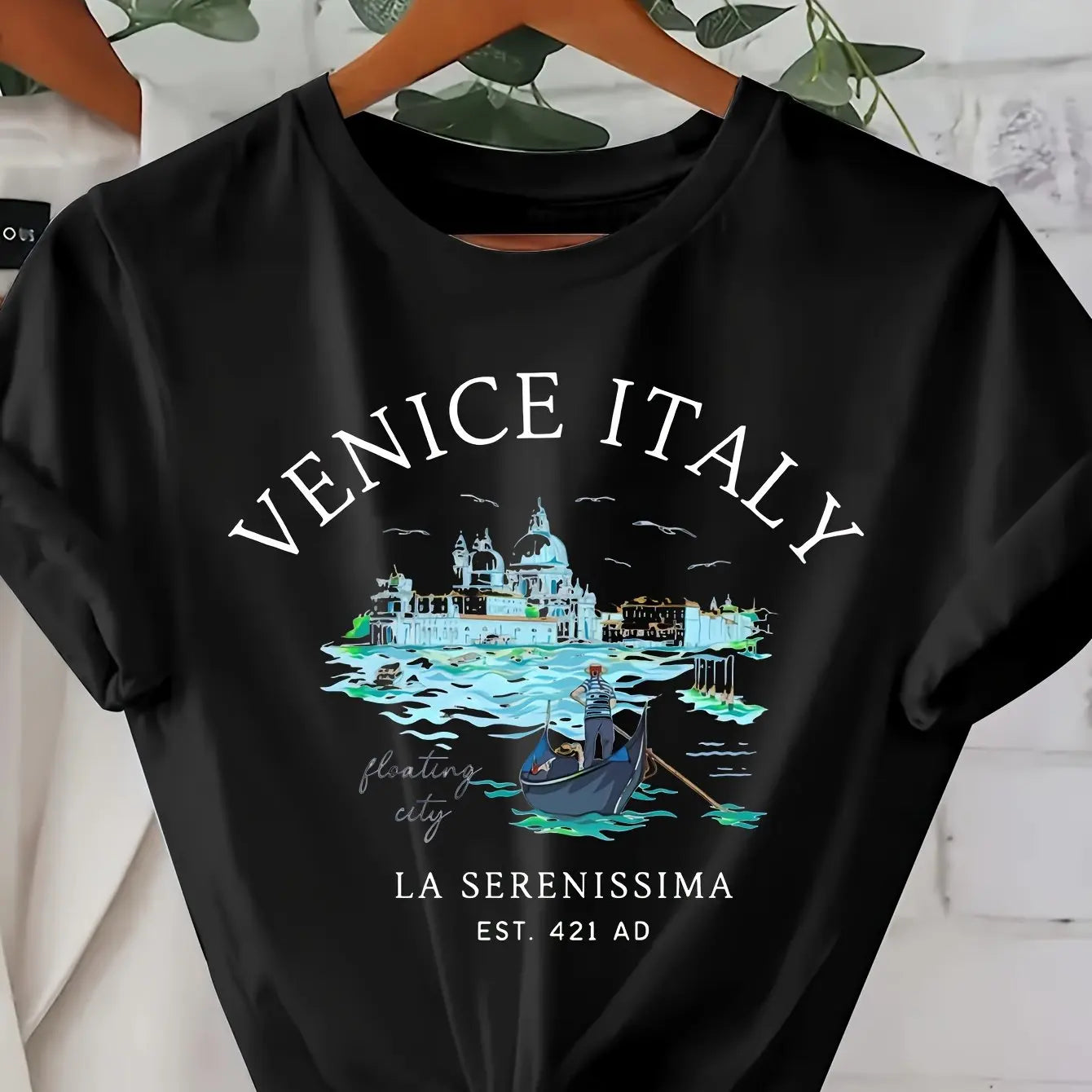 Women's Italy Print Short Sleeve Crew Neck T-Shirt Casual Summer and Spring Top
