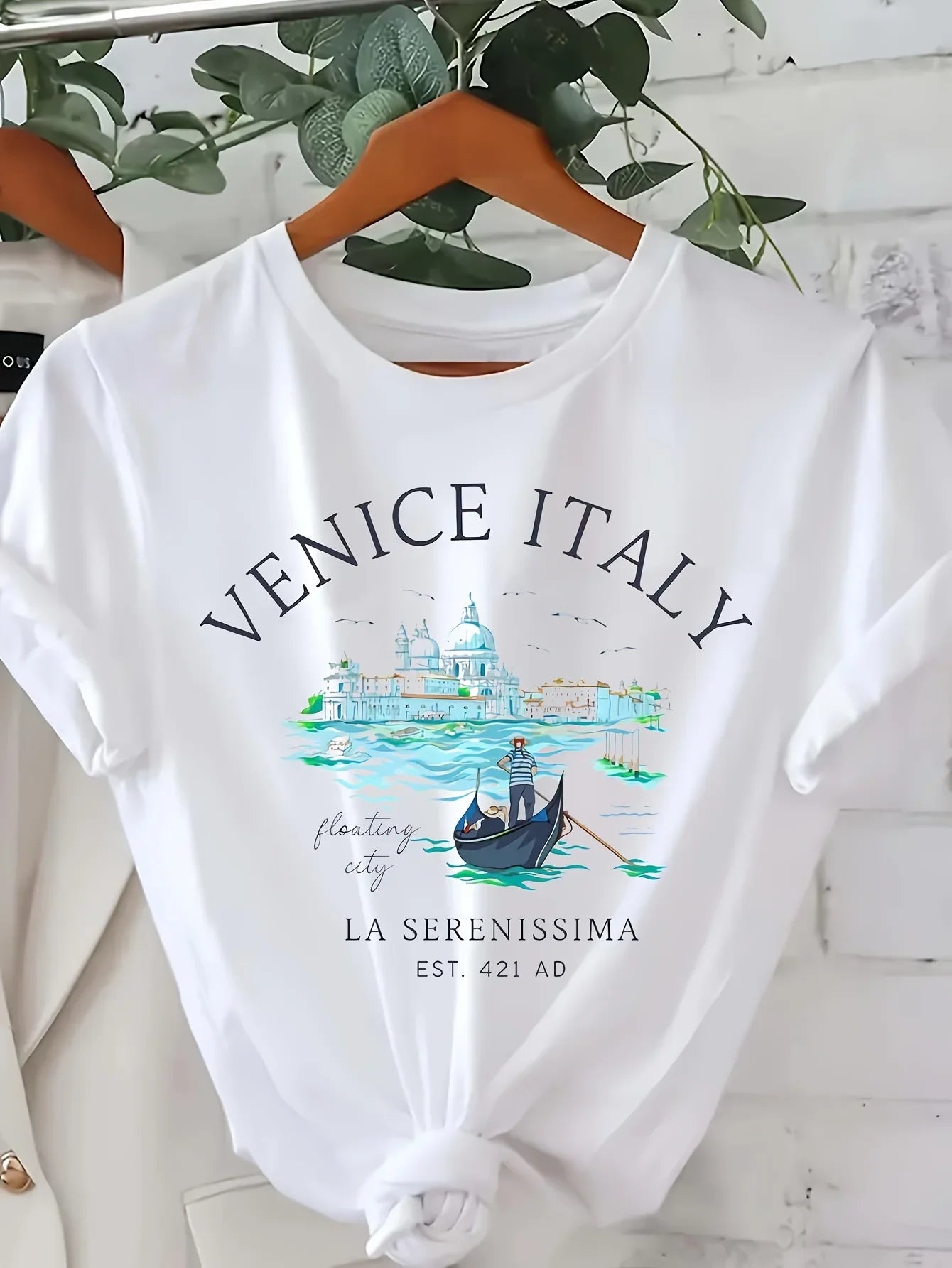 Women's Italy Print Short Sleeve Crew Neck T-Shirt Casual Summer and Spring Top