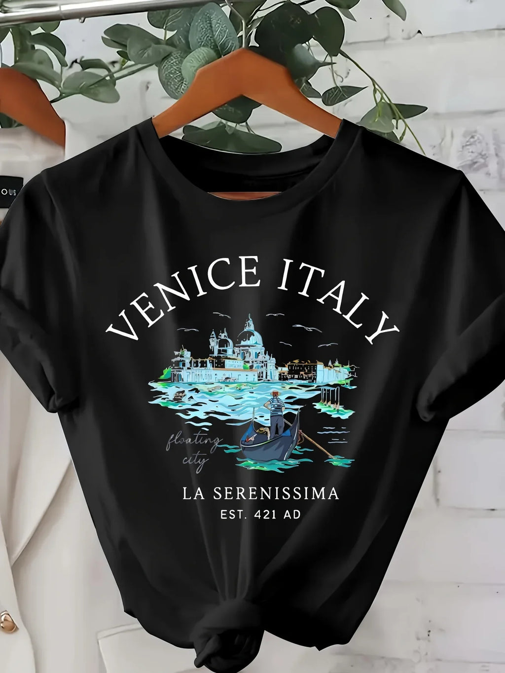 Women's Italy Print Short Sleeve Crew Neck T-Shirt Casual Summer and Spring Top