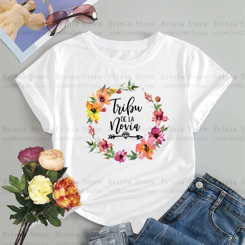 Team Bride La Novia Print Bachelorette T-Shirt Women Casual O-Neck Short Sleeve Basic Tee for Wedding Party