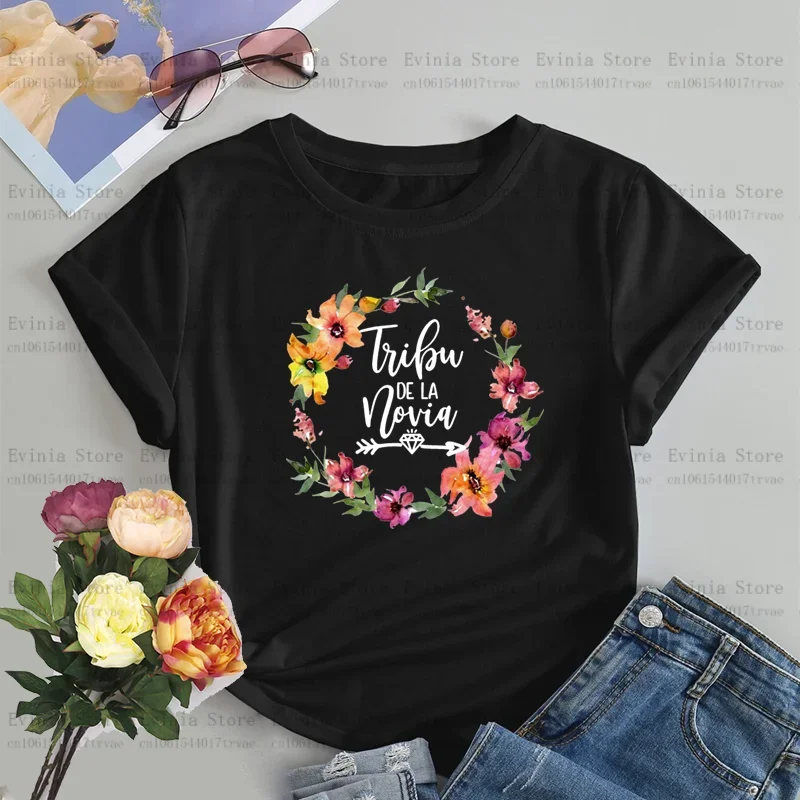 Team Bride La Novia Print Bachelorette T-Shirt Women Casual O-Neck Short Sleeve Basic Tee for Wedding Party