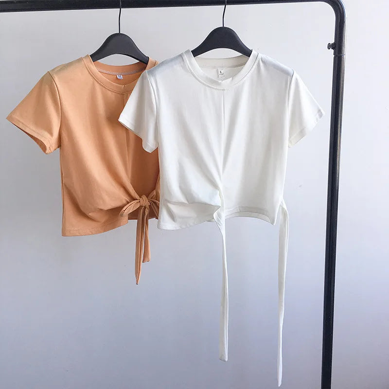 Trendy Solid Color Sexy Crop Top for Women Short Sleeve Niche Design Y2K Streetwear Summer Tee