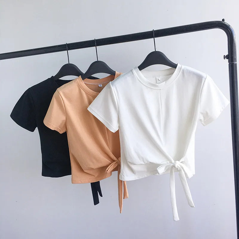 Trendy Solid Color Sexy Crop Top for Women Short Sleeve Niche Design Y2K Streetwear Summer Tee