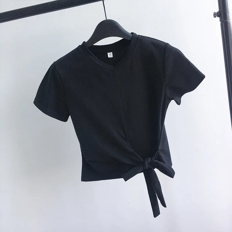 Trendy Solid Color Sexy Crop Top for Women Short Sleeve Niche Design Y2K Streetwear Summer Tee