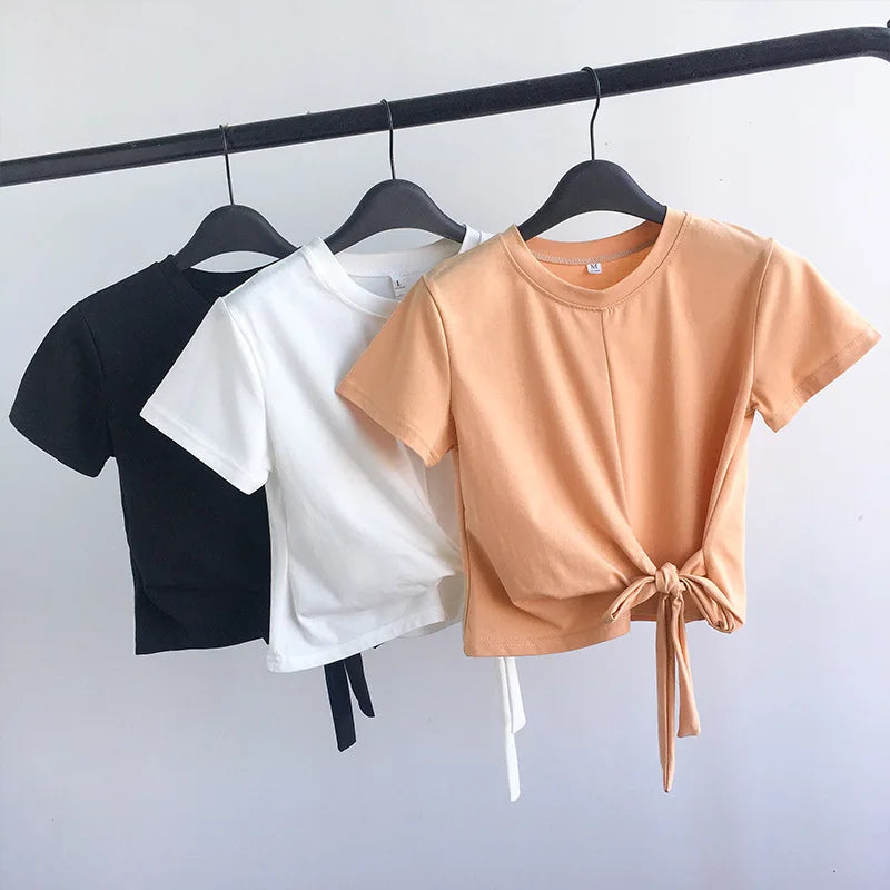 Trendy Solid Color Sexy Crop Top for Women Short Sleeve Niche Design Y2K Streetwear Summer Tee