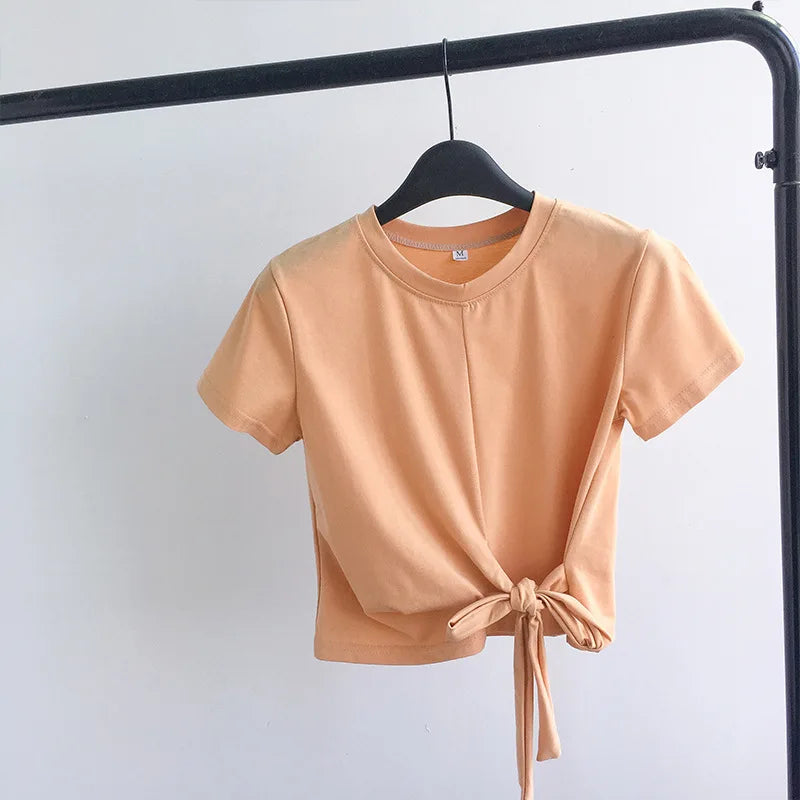 Trendy Solid Color Sexy Crop Top for Women Short Sleeve Niche Design Y2K Streetwear Summer Tee